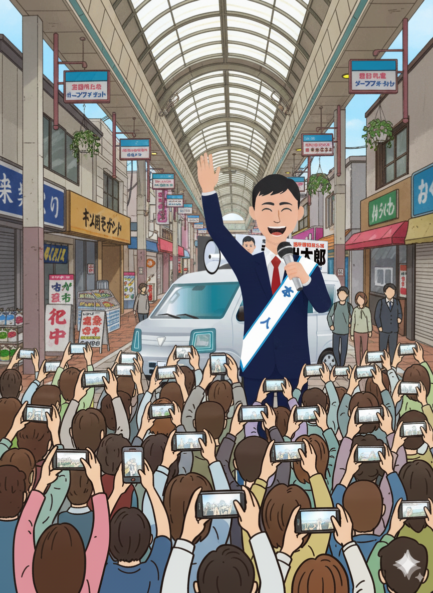 山田商店街で街頭演説やっていた